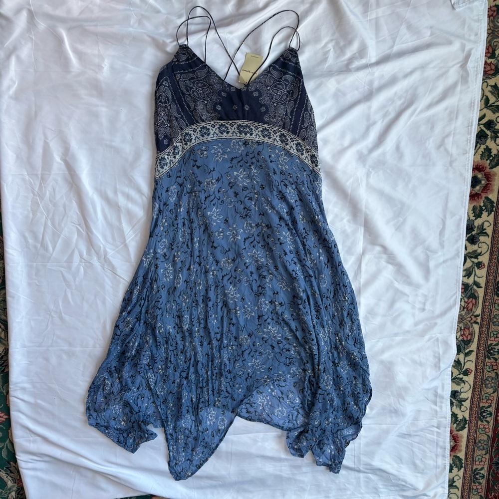 Lucky Brand Blue Paisley Asymmetrical Slip Dress